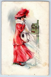 1910 Pretty Woman Fancy Dress Hat Letter US Mail Hemlock Grove OH Postcard