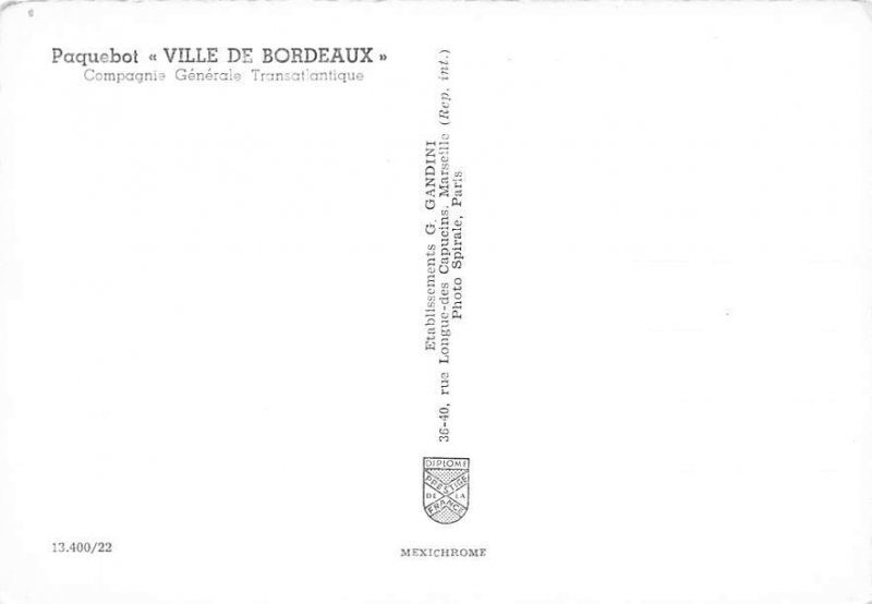 Ville De Bordeaux French Line Ship Unused 