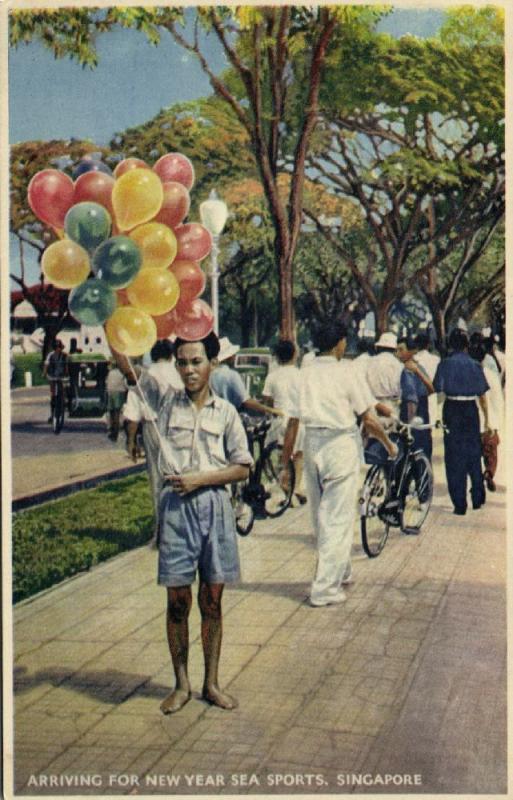 singapore, Arriving for New Year Sea Sports, Young Boy with Balloons (1940s)