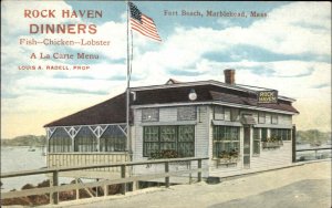 Marblehead MA Fort Beach Rock Haven Dinners Advertising Postcard c1910