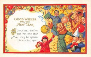 Good Wishes For The New Year Party Scene Balloons Embossed Postcard ca 1920s