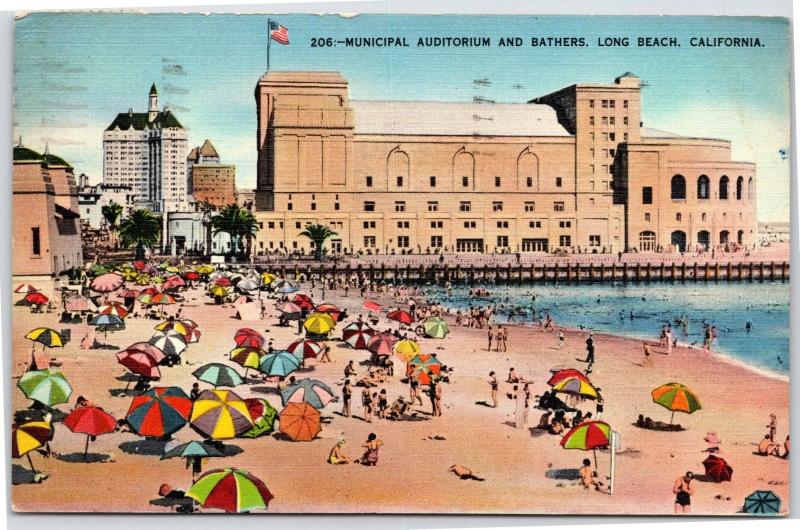 Long Beach California Beach Goers Bathers and Municipal Auditorium