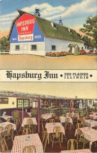 Linen Postcard Des Plaines IL Hapsburg Inn Tavern Restaurant in Barn, Bests Beer