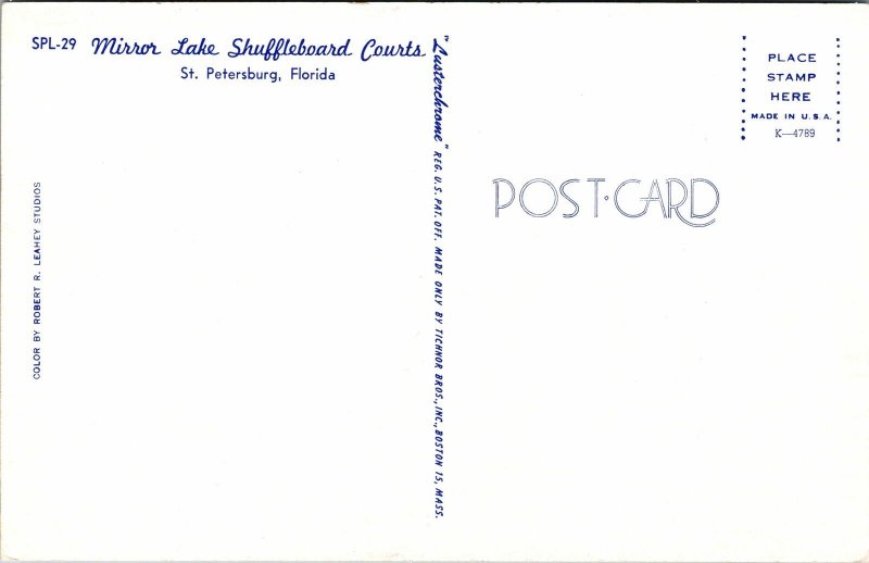 VINTAGE POSTCARD MIRROR LAKE SHUFFLEBOARD COURTS ST. PETERSBURG FLORIDA 