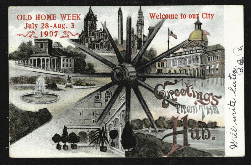 Boston MA – Old Home Week 1907 – Greetings From the Hub