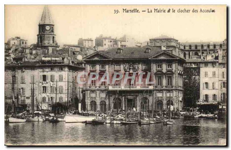 Old Postcard Marseille The City Hall and the Belfry Accoules