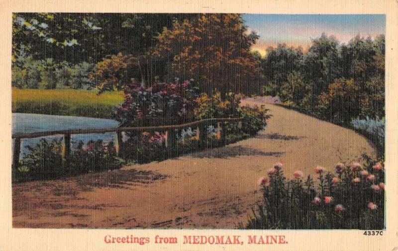 Medomak Maine Waterfront Roadway Greeting Antique Postcard K65884