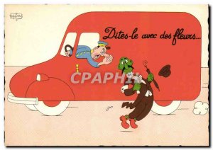 Postcard Modern Humor Say it with flowers Truck