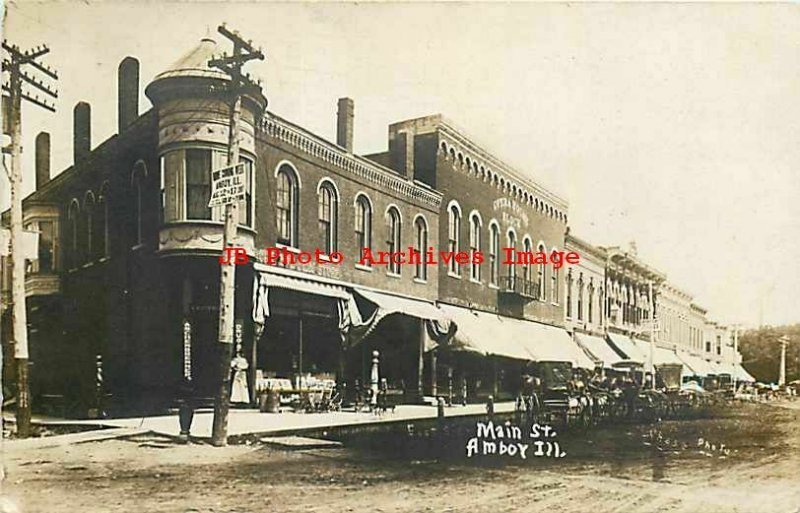 IL, Amboy, Illinois, RPPC, Main Street, Business Section, 1908 PM, Chase Photo