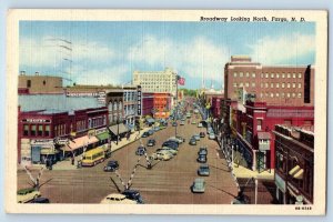 Fargo North Dakota Postcard Broadway Looking North Exterior 1950 Vintage Antique