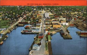 Pensacola Florida FL Air View from Bay Linen Vintage Postcard