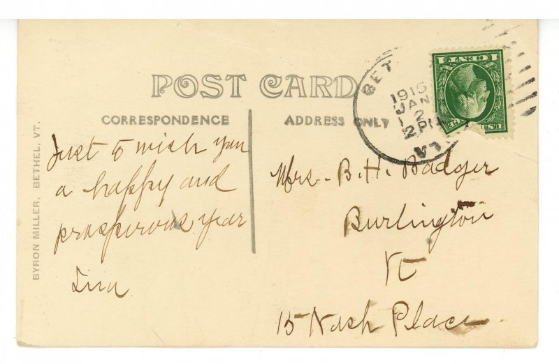 VT - Bethel. Aerial View ca 1915   RPPC   (creases)