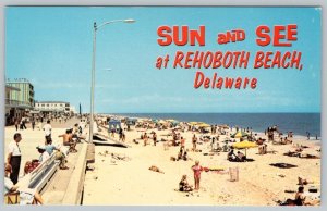 1950's SUN AND SEE AT REHOBOTH BEACH DELAWARE BOARDWALK SAFE & CLEAN POSTCARD