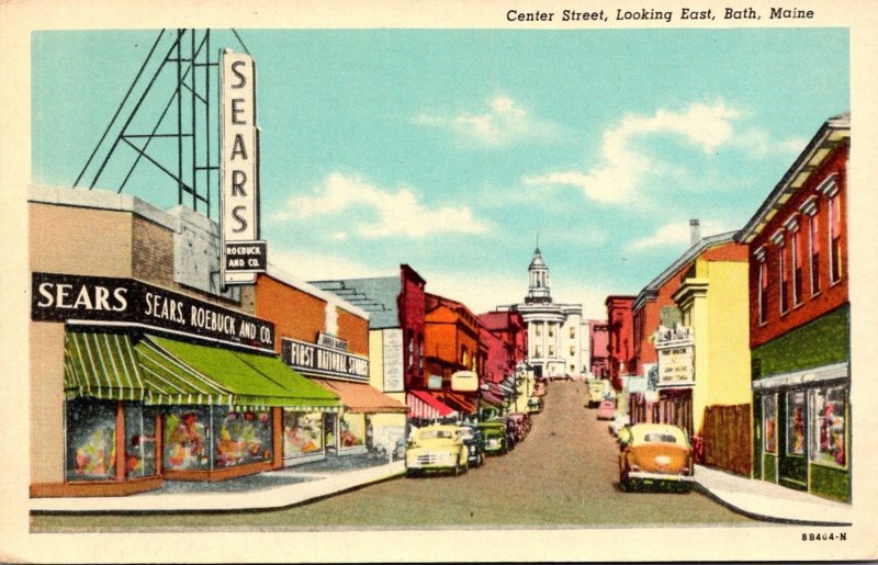 Maine Bath Center Street Looking East Curteich