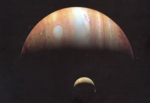 Planet Jupiter's IO Moon Volcanic Eruptions Clouds New Horizons Postcard