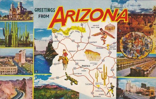 Greetings From Arizona With Map 1961