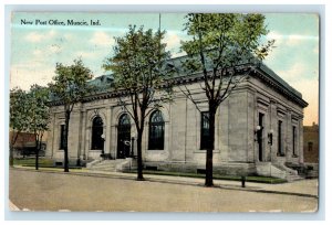 1910 New Post Office Building Street View Muncie Indiana IN Antique Postcard 