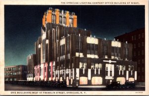 Postcard Syracuse Lighting Company Office Building at Night in Syracuse New York