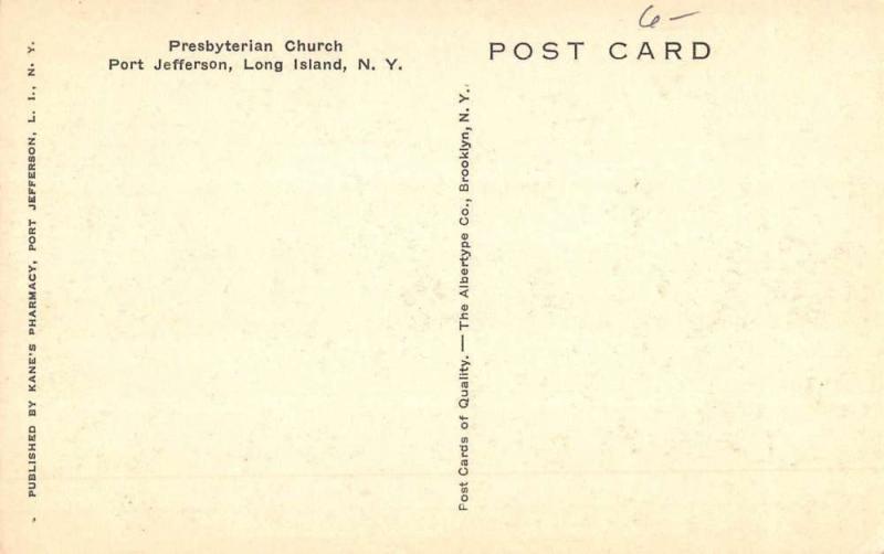 Port Jefferson New York Presbyterian Church Street View Antique Postcard K70751