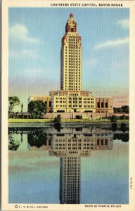 Vtg Baton Rouge Louisiana LA State Capitol Lady of the Lake 1930s Linen Postcard