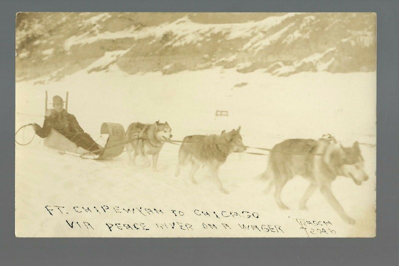 Chicago ILLINOIS RPc1910 CROSS COUNTRY TRAVELER Dog Sled Ft. Chipewyan AB CANADA 