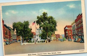 1930s Main Street Central Park New Britain CT Connecticut Linen Postcard