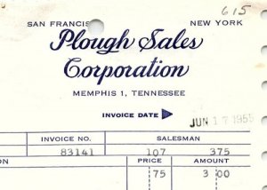 1955 PLOUGH SALES CORPORATION MEMPHIS TENNESSEE RF STRICKLAND INVOICE Z897