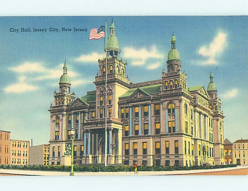 Unused Linen CITY HALL SCENE Jersey City New Jersey NJ hs5861