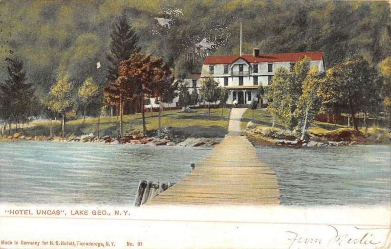 Lake George New York Hotel Uncas Waterfront Antique Postcard K49613