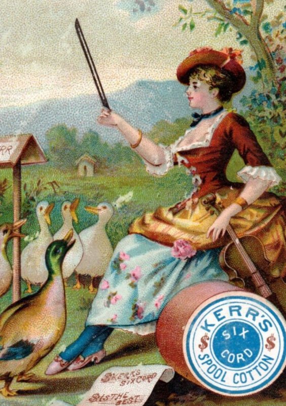 1880s-90s Kerr's Spool Cotton Lovely Lady Violin Happy Ducks P158