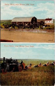 Dairy Farm near Moose Jaw SK Farm Scene Tractor Cattle Saskatchewan Postcard H58