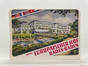 Hotel Europäischer Hof Baden-Baden Germany Art Deco Steamer Trunk Luggage Label