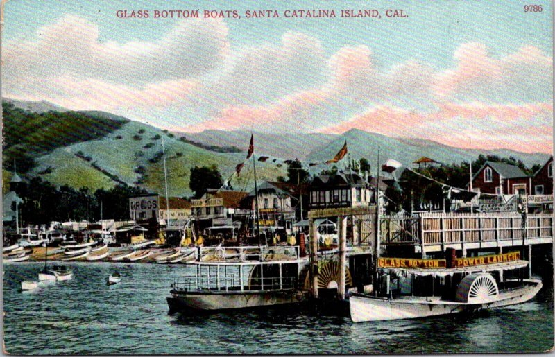 Postcard Glass Bottom Boats Docked in Santa Catalina Island, California