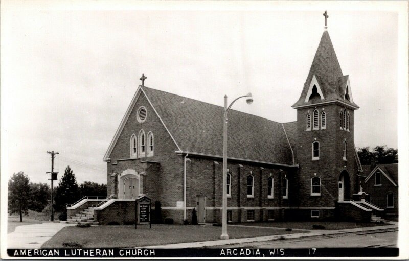 Real Photo Postcard American Lutheran Church in Arcadia, Wisconsin~131254