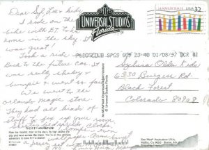 1996 ET the Extraterrestrial Postcard, Universal Studios, FL 5x7 Inches