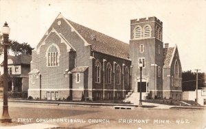 RPPC FIRST CONGREGATIONAL CHURCH FAIRMONT MINNESOTA REAL PHOTO POSTCARD (1920s)