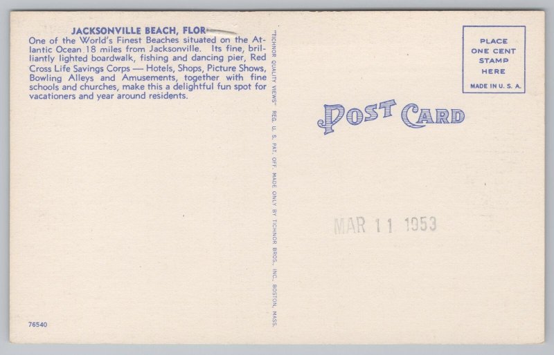 Jacksonville Florida~Life Guards Abreast on Beach~Linen Vintage Postcard 