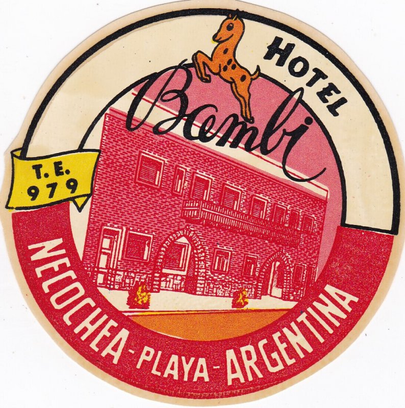 Argentina Necochea Hotel Bambi Vintage Luggage Label sk2463