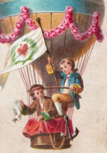 1870s-80s Victorian Valentine's ? Scrap Card Hot Air Balloon Boys F130