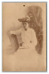 Vintage 1900's RPPC Postcard Studio Portrait Woman in Large Hat