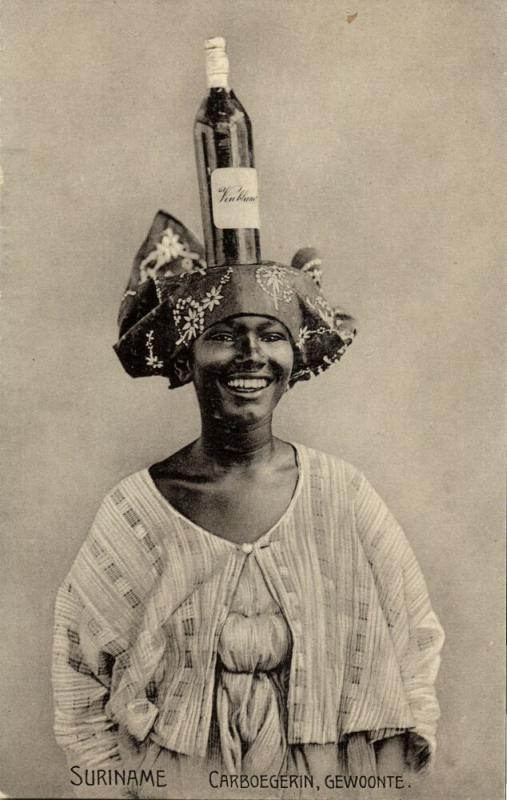 suriname, Coloured Woman carries Bottle of Wine on her Head (1910s) Postcard