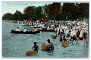 c1910 Boat and Crowd Scene at Winnipeg Beach Canada Antique Posted Postcard