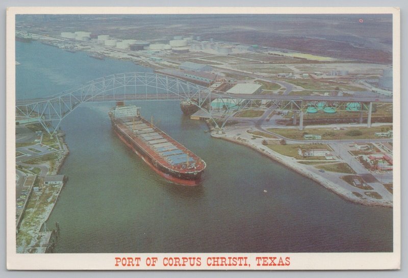 Transportation~Aerial Boat Under Bridge Port Corpus Christi~Continental Postcard 