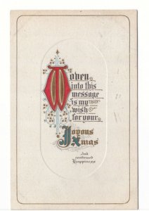 Joyous Xmas Wishes And Continued Happiness, 1914 Embossed Christmas Postcard