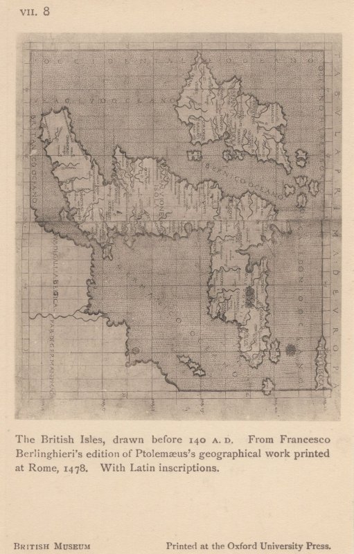 The British Isles 140 AD Map Drawn in Rome Latin Antique Postcard