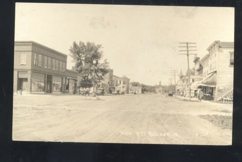 RPPC ALLISON IOWA DOWNTOWN STREET SCENE DIRT REAL PHOTO POSTCARD 1920