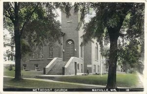 RPPC  MAYVILLE, WI  Wisconsin METHODIST CHURCH Tinted 1956 Dodge County Postcard