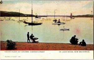 Yacht Fleet at Anchor Carter's Point St John River NB c1909 Vintage Postcard R13