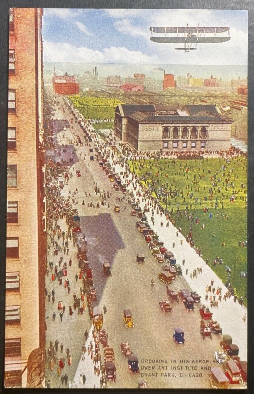 Mint USA Picture Postcard Brookins In His Aeroplane Over Art Institute