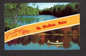 ME Greetings From North Windham MAINE Striped Banner Postcard   Carte Postale